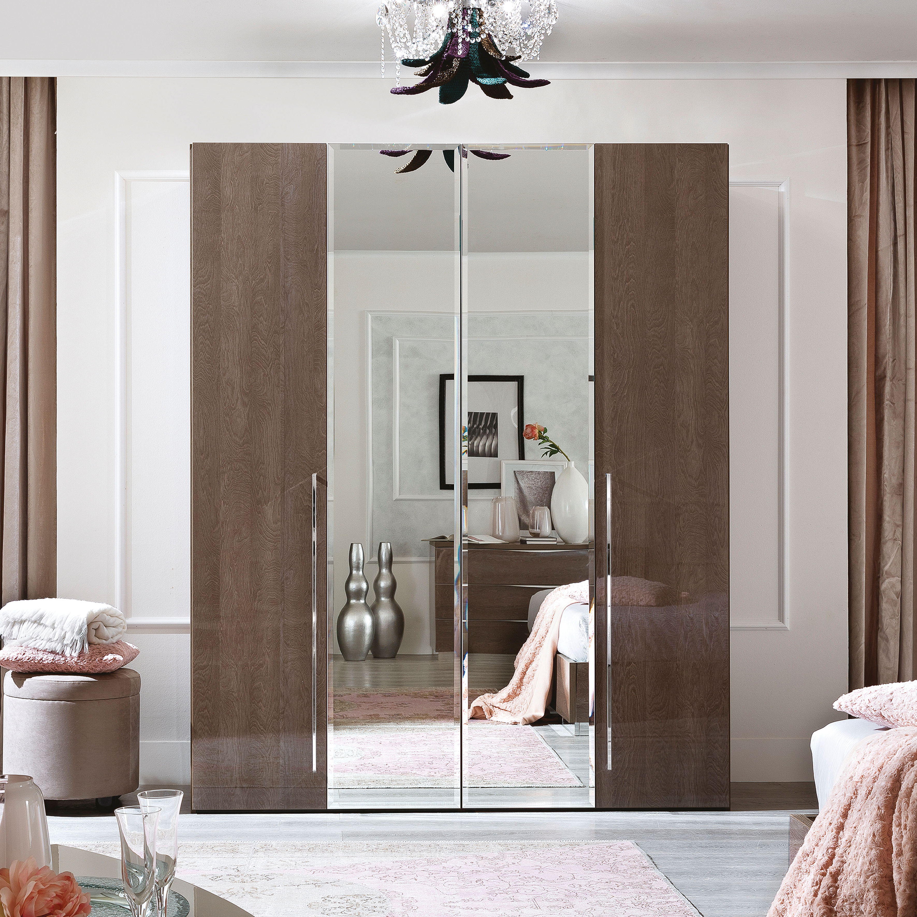Platinum 4 Door Wardrobe with 2 Mirrors